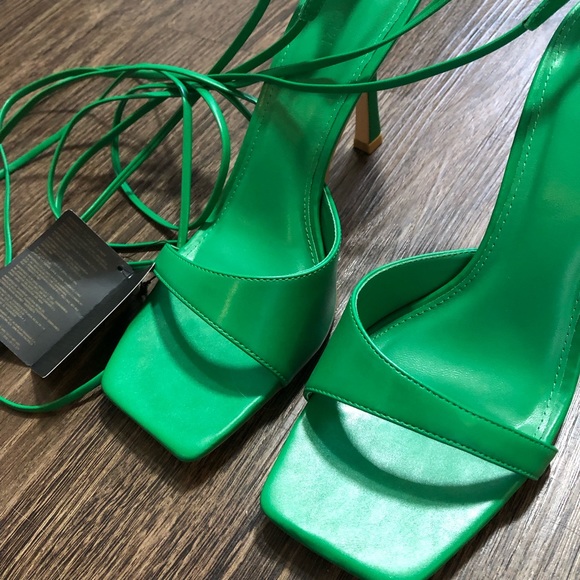 Forever 21 Green Square Toe Lace Up Heels - Picture 8 of 17